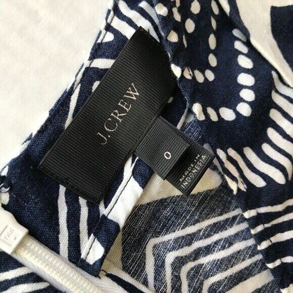 J Crew Cute Linen Zig-Zag Navy and White Print Sleeveless Jumpsuit Romper Size 0 - Picture 7 of 7